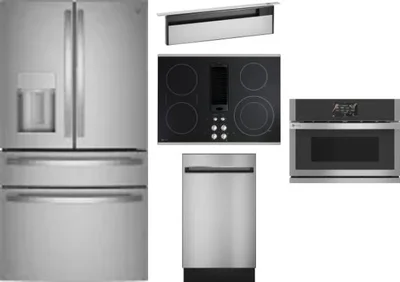5 Piece Package Includes Refrigerator, Cooktop, Wall Oven, Hood And Dishwasher